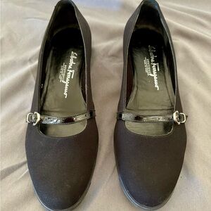 Salvatore Ferragamo Black Flats with Patent Strap